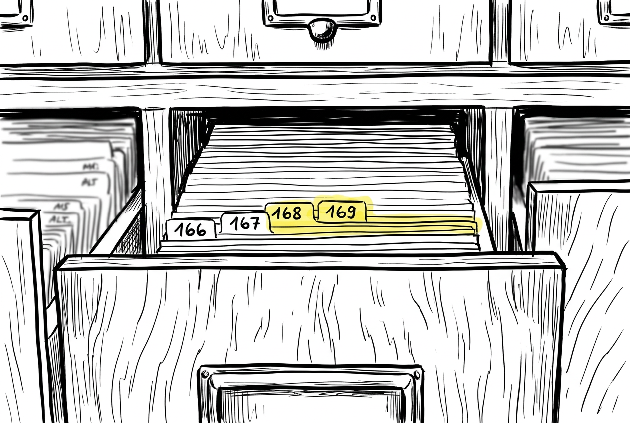 Filing drawer with index cards